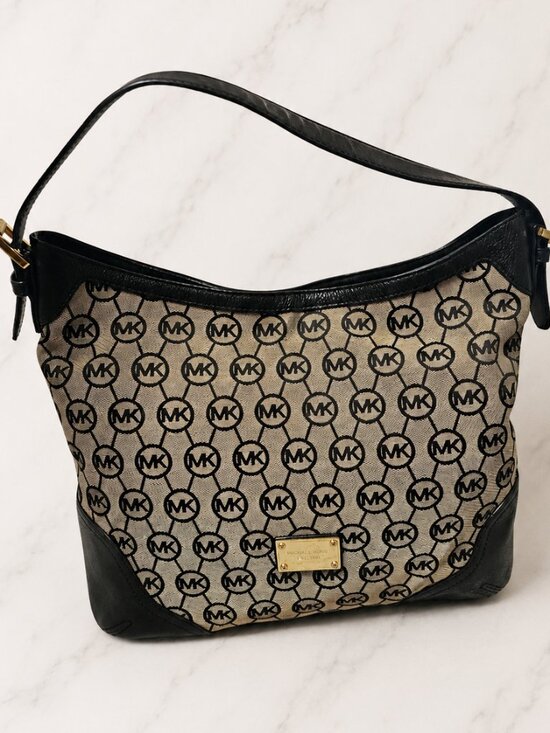 Michael Kors Handbags - Michael Kors Signature Jacquard Hobo Shoulder Bag – Black & Brown Monogram